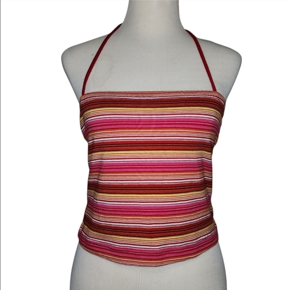 Vtg 80s Nextera Clothing Halter Tube Cropped Striped Top Sz MEDIUM Beach Summer - Picture 4 of 6